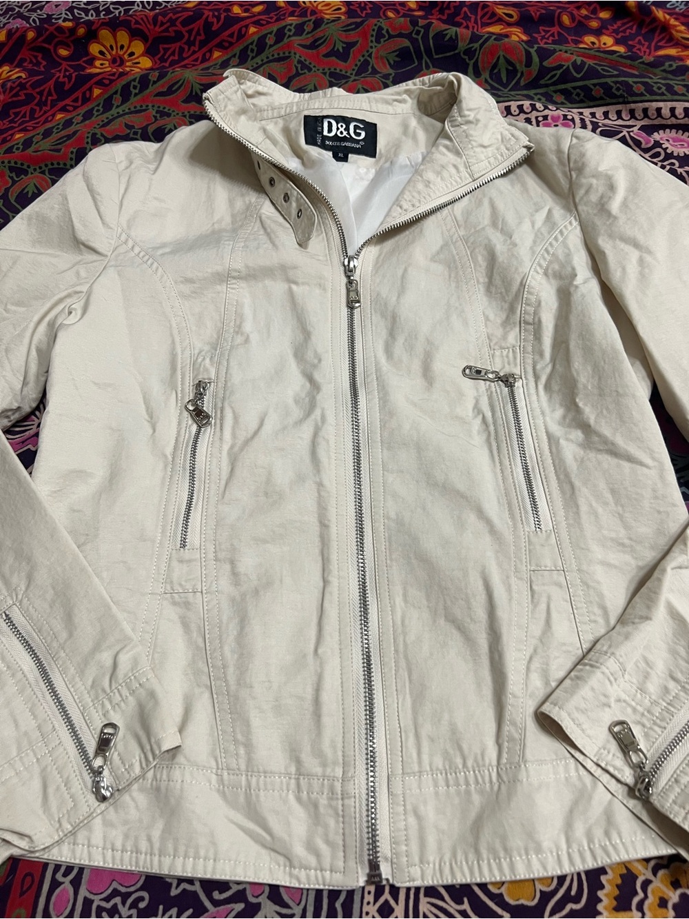 D&G Lightweight Cream Zip-Front Women's Jacket Moto Style size XL - Picture 2 of 7